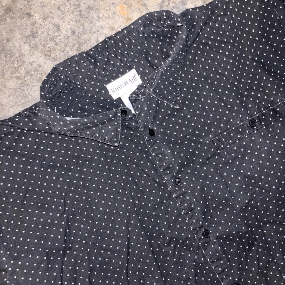 John Blair Shirt Mens 3XL Black Polka Dot Cotton Stretch Short Sleeve Button Up